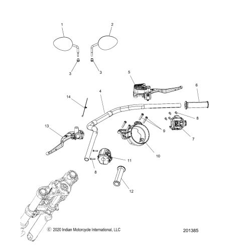 STEERING, HANDLEBAR ASSEMBLY, MIRRORS