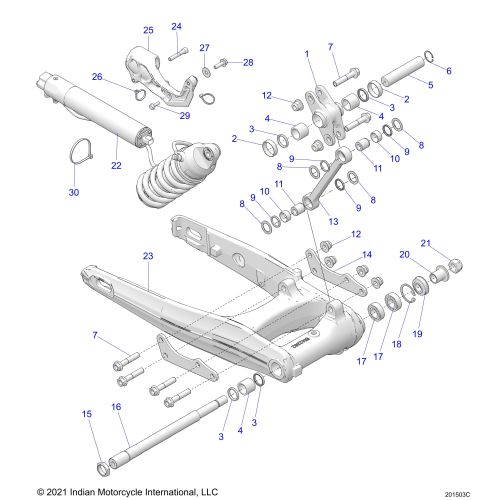 SUSPENSION, REAR ASM., SWING ARM AND SHOCK (E-PRELOAD)