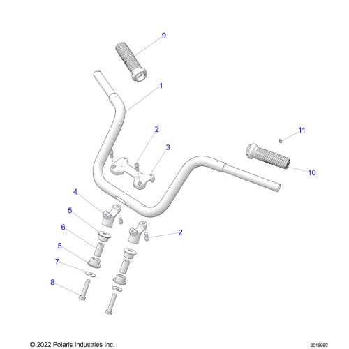 STEERING, HANDLEBAR MOUNTING AND GRIPS