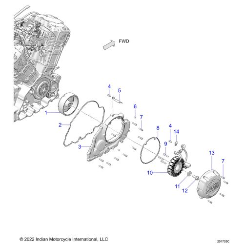 ENGINE, STATOR, FLYWHEEL, AND RH SIDE COVERS