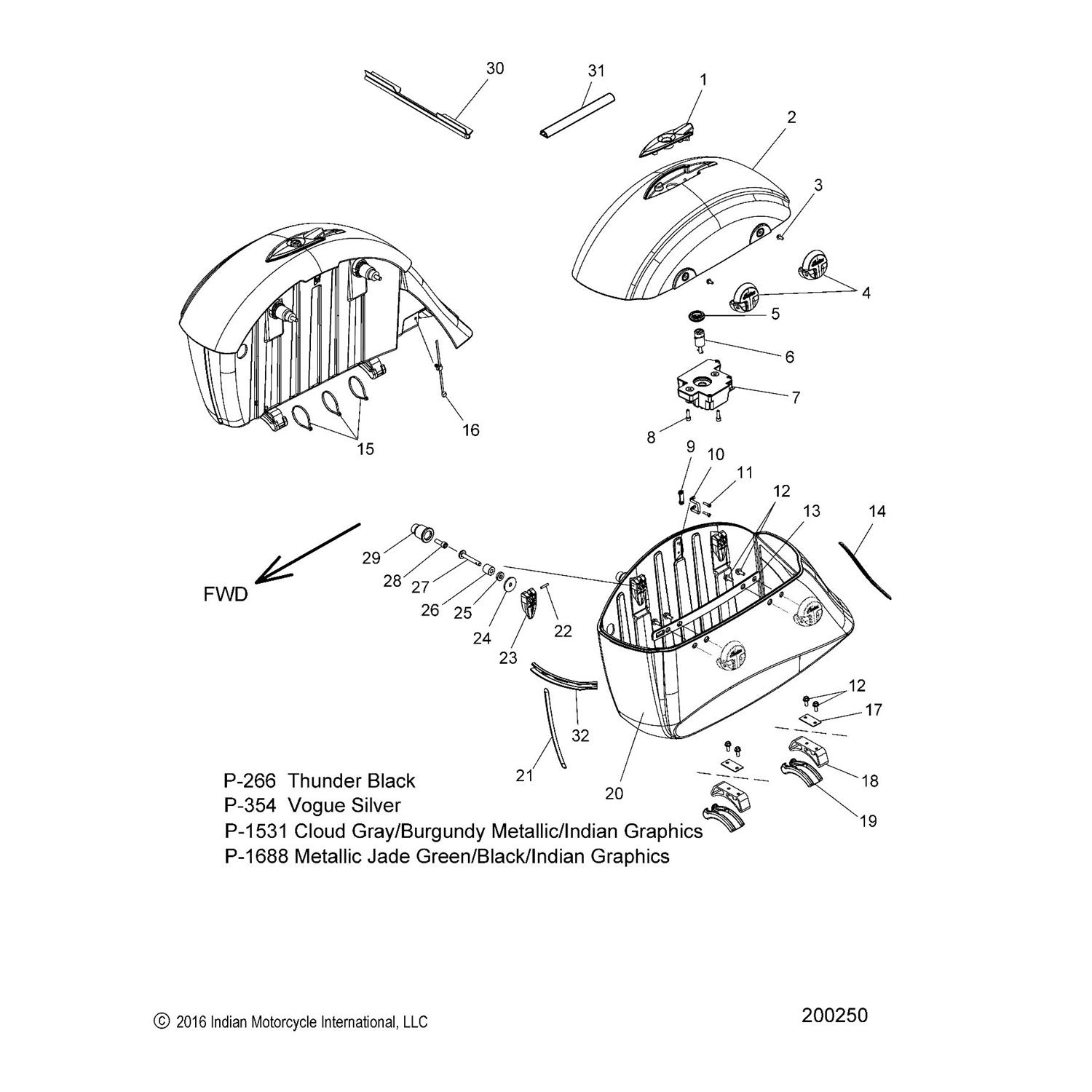 ASM., HINGE, SADDLEBAG, FRONT, CHROME