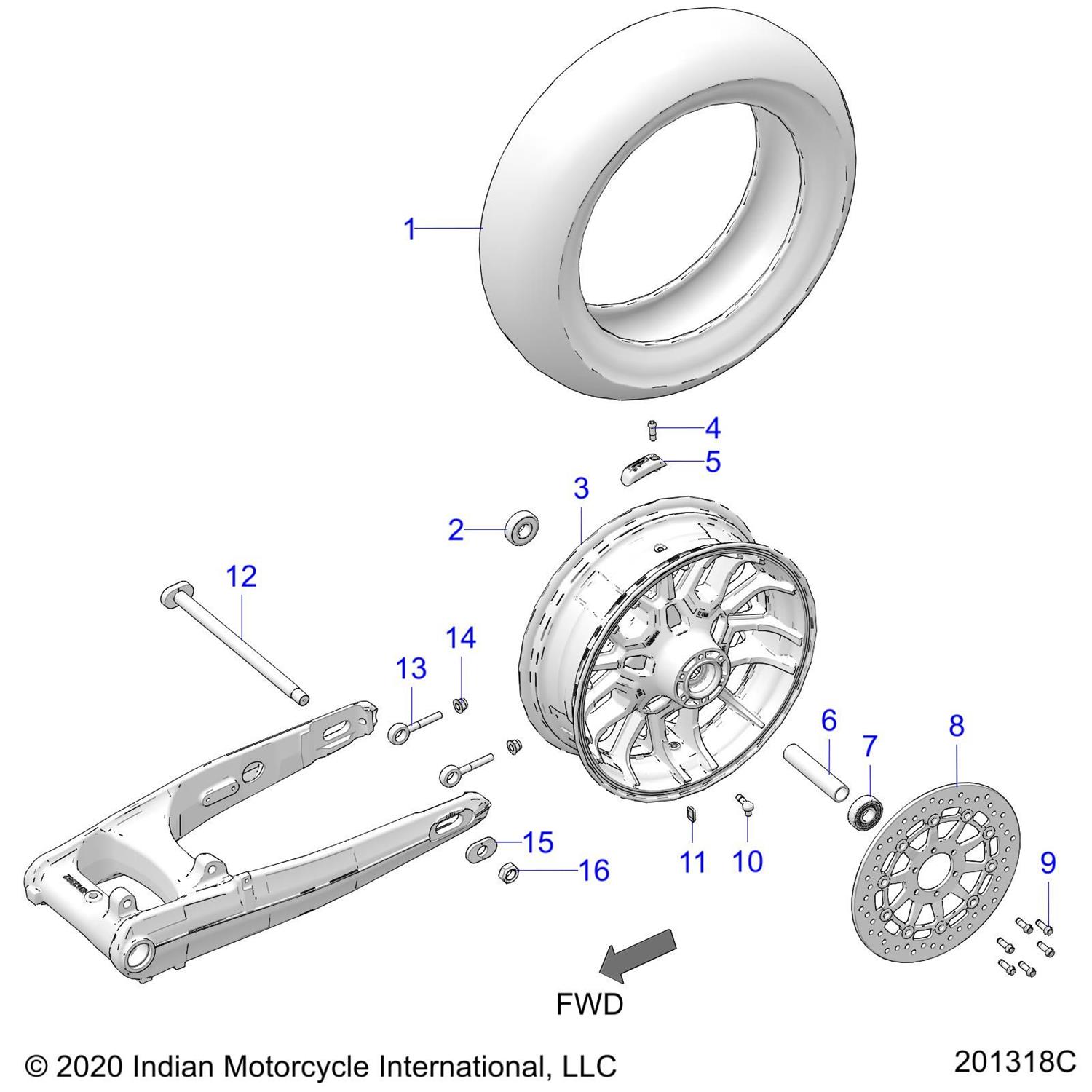 ASM., WHL,16X5.0,RR,BLKM,PIN (INCL. 2,6,7,10)